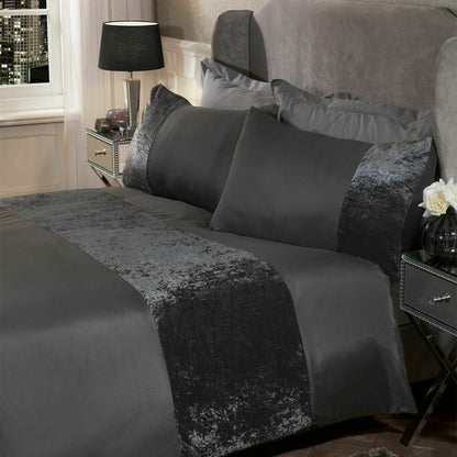 Brushed Velvet Panel Duvet Cover Set – 4 Colours, Single to Super King