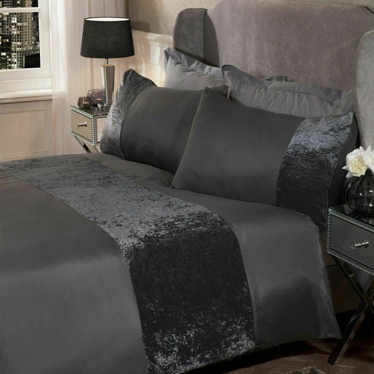 Brushed Velvet Panel Duvet Cover Set – 4 Colours, Single to Super King