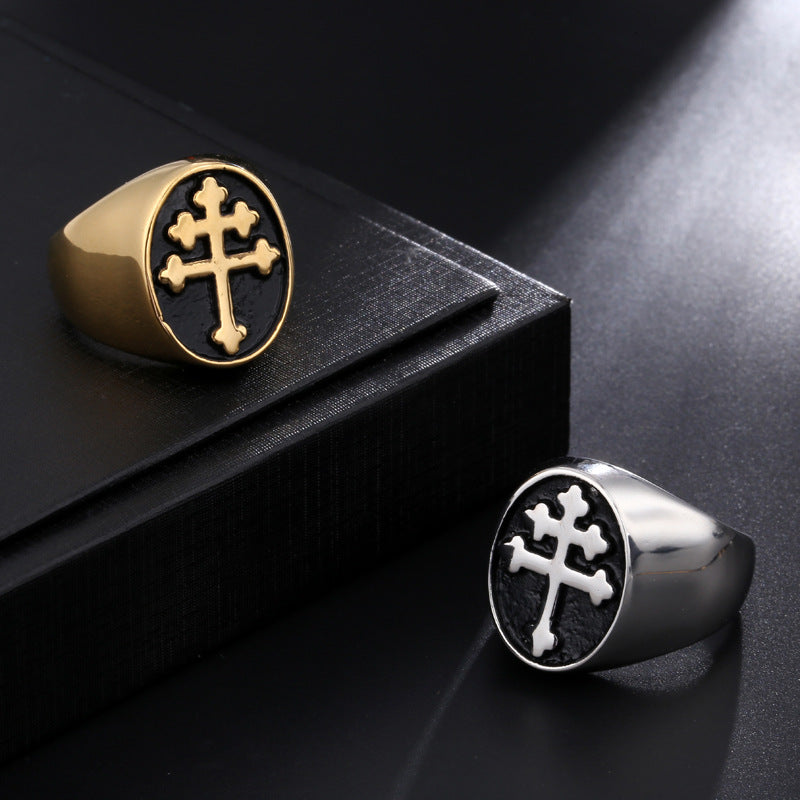 Men's Stainless Steel Cross Texture Ring – Croissant Weave Statement Band