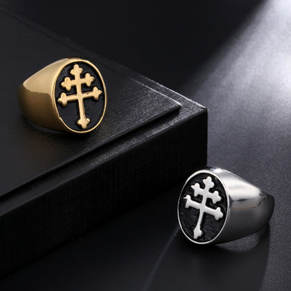 Men's Stainless Steel Cross Texture Ring – Croissant Weave Statement Band