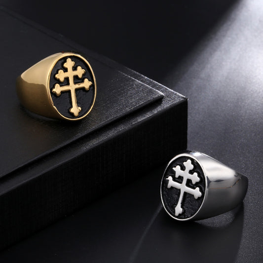 Men's Stainless Steel Cross Texture Ring – Croissant Weave Statement Band