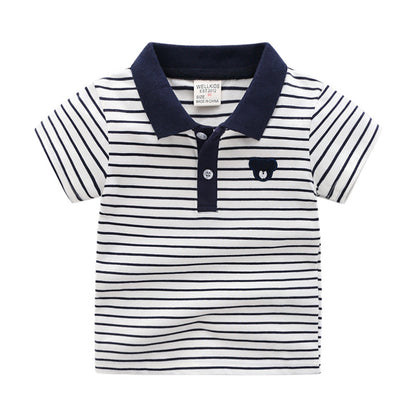Boys Cartoon Print Cotton Polo Shirt | Kids Short Sleeve Tee