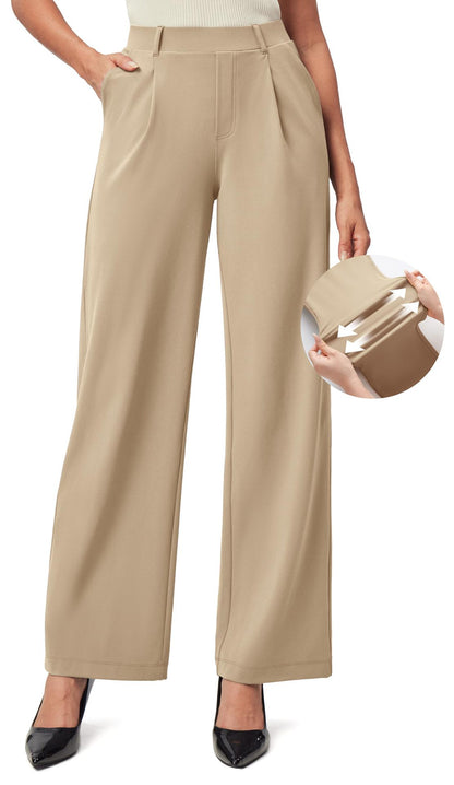Women's High Waist Wide-Leg Work Trousers - Nylon Blend