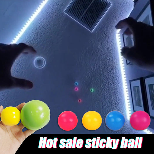 Sticky Wall Ball Stress Relief Toy - Glow Squish Ball for Kids and Adults