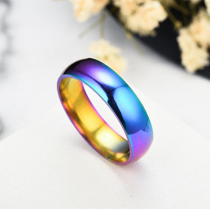 Unisex Ocean Rainbow Ring – Multicolour Statement Band Sizes 4–13