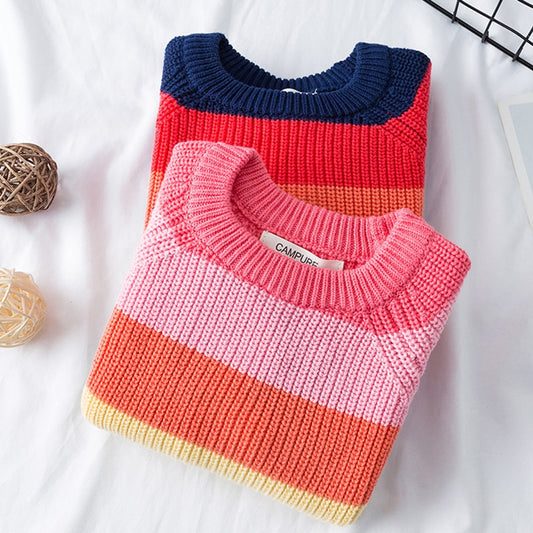 Kids Striped Cotton Pullover Sweater | Blue & Pink, Sizes 80–140cm