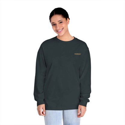 'Good Vibes Only' Long Sleeve Tee – Minimalist White & Gold Unisex Top