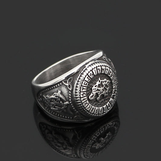 Men's Titanium Steel Wolf Head Ring – Vintage Animal Totem Band