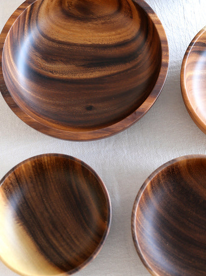 Handmade Wooden Bowl — Japanese Style Overglaze Wood Bowl for Salad, Fruit & Serving