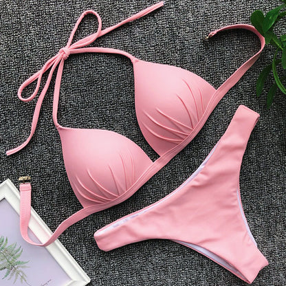 Women's Halter Neck One-Piece Swimsuit | Built-In Bra Pad