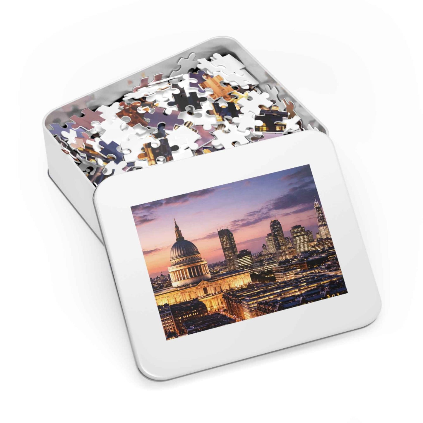 London Skyline Jigsaw Puzzle with Tin – Sunset Cityscape Gift