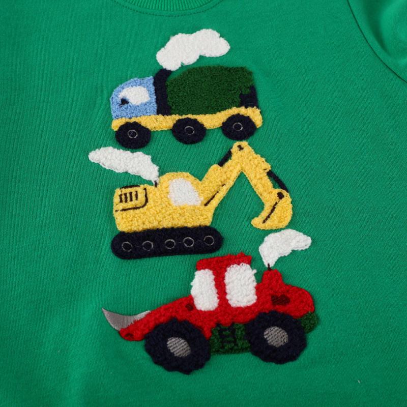 Kids Excavator Embroidered Cotton Sweatshirt | Long Sleeve