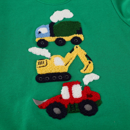 Kids Excavator Embroidered Cotton Sweatshirt | Long Sleeve