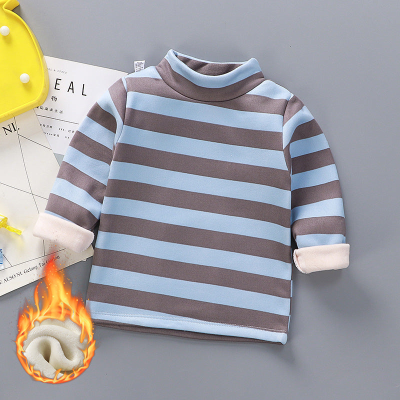 Children's Stripe Velvet-Lined Thermal Base Layer Top | High Collar Boys & Girls