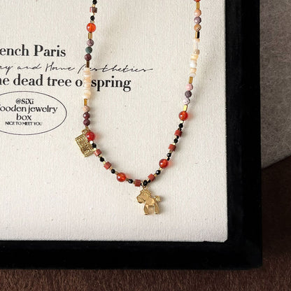 Retro Anqila Red Dunhuang-style Colorful Red Agate Layered Beaded Necklace