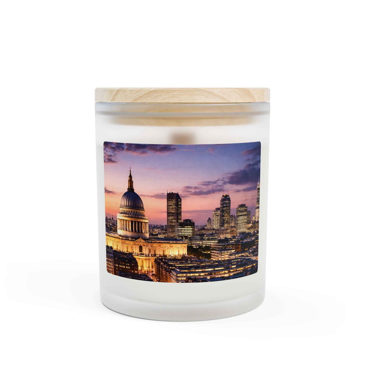London Skyline Frosted Glass Candle – 11oz Scented St. Paul’s at Sunset