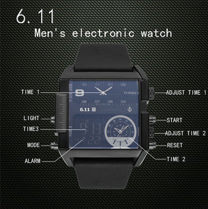 Men's Dual Display Sport Watch – 3 Time Zones, Alarm, 30M Water Resistant