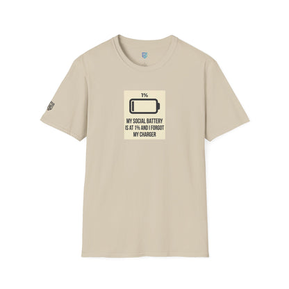 "My Social Battery Is At 1%" Low Battery Graphic Tee