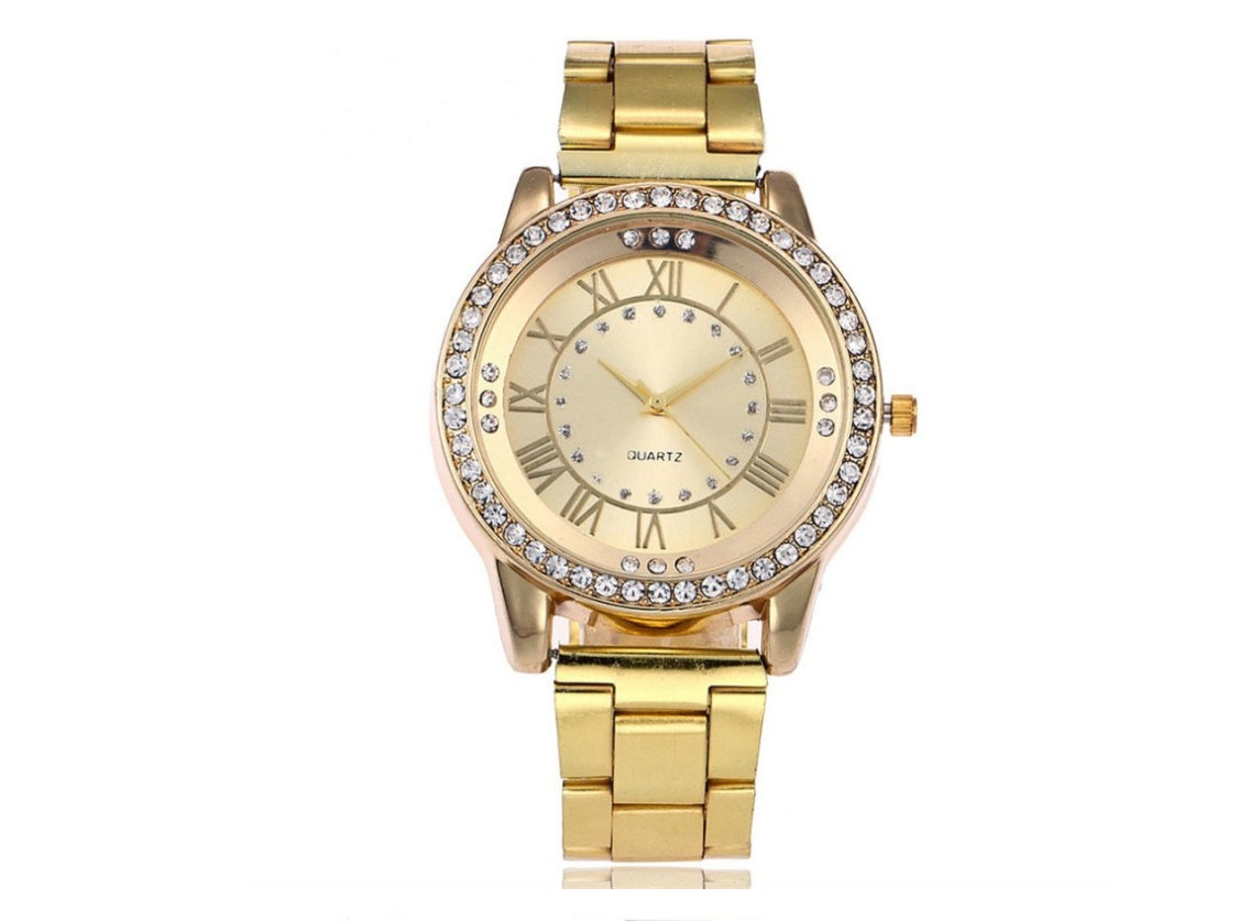 Women's Rhinestone Quartz Watch | Round 40mm Alloy Case Dress Watch in 6 Finishes