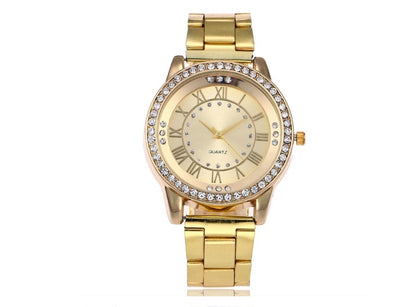 Women's Rhinestone Quartz Watch | Round 40mm Alloy Case Dress Watch in 6 Finishes