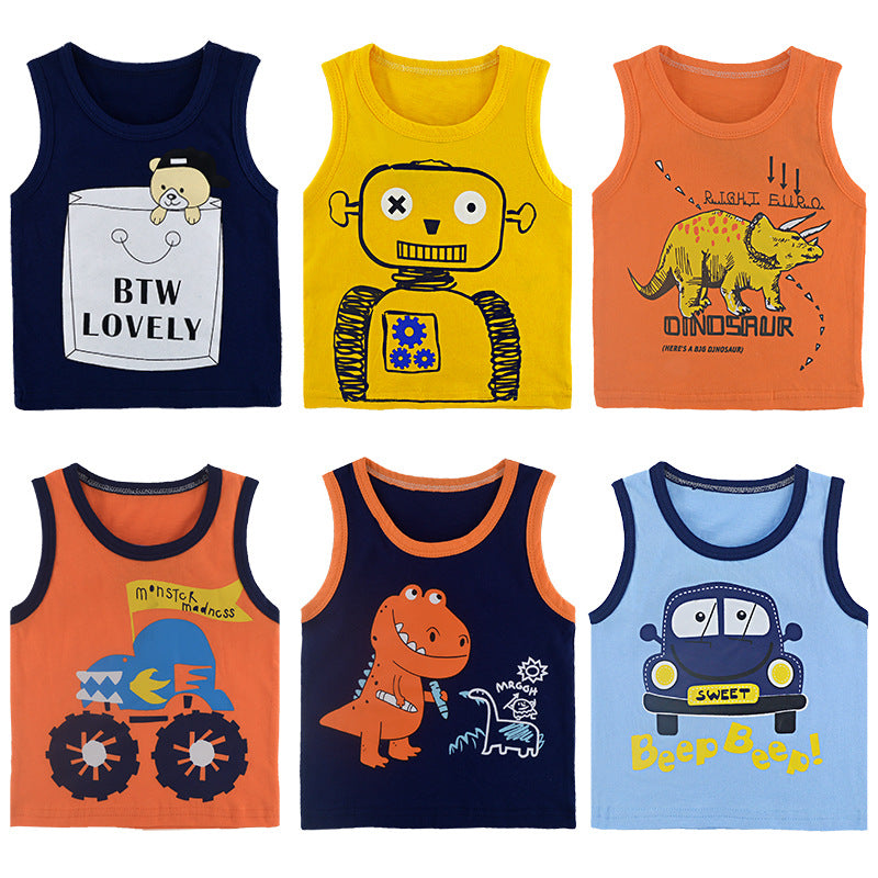 Children's Cartoon Print Cotton Sleeveless Vest | 10 Designs