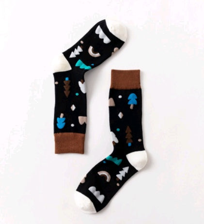 Men’s Novelty Jacquard Cotton Socks 10 Patterns Fireworks Christmas Tree