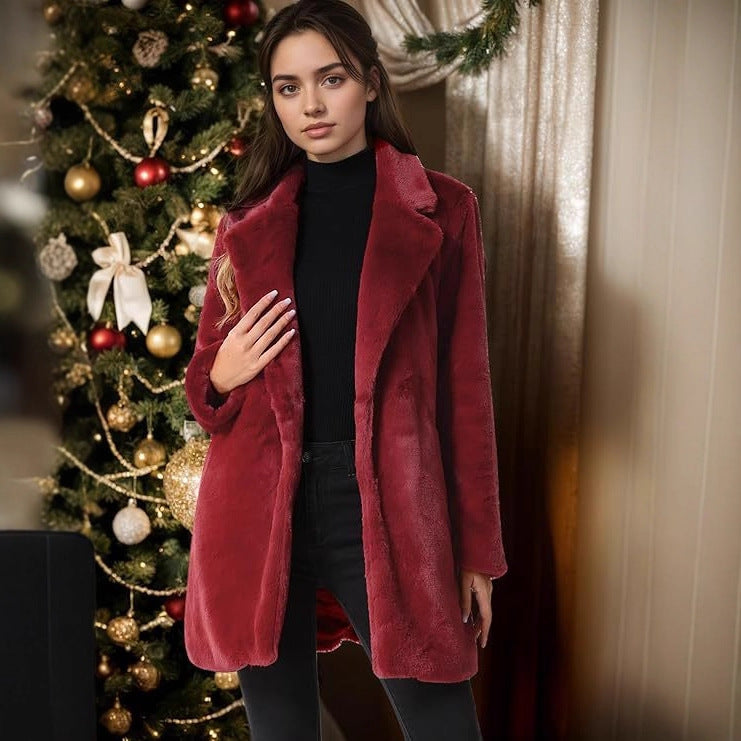 Women's Faux Fur Longline Coat - Suit Collar, 8 Colours