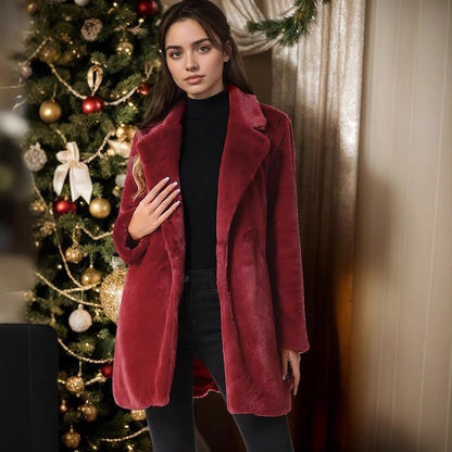 Women's Faux Fur Longline Coat - Suit Collar, 8 Colours
