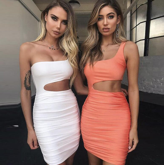 Women's One-Shoulder Hollow Cut Mini Dress | Party Dress