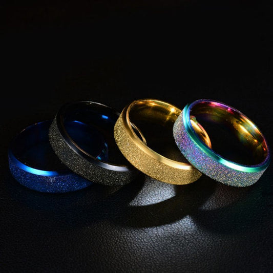 Unisex Stainless Steel Frosted Matte Ring – 6mm Minimalist Band Gold, Black & Blue