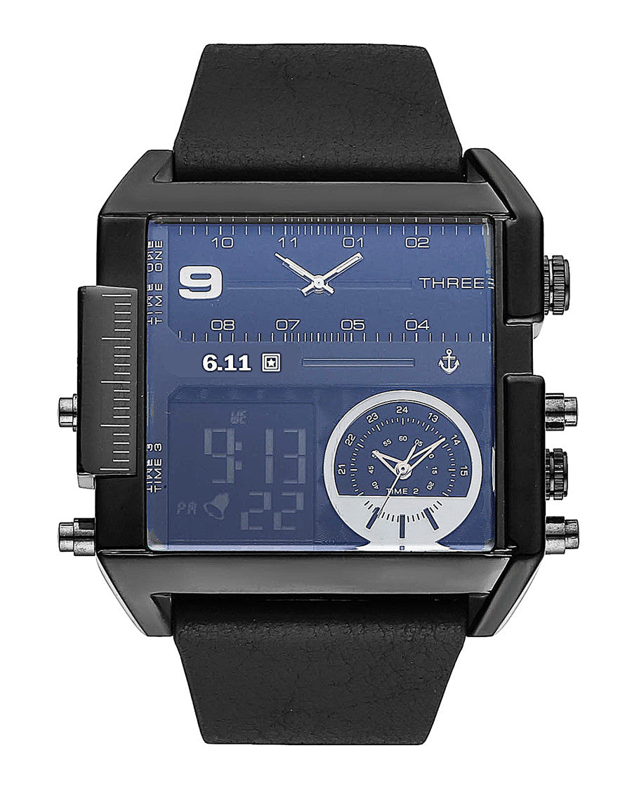Men's Dual Display Sport Watch – 3 Time Zones, Alarm, 30M Water Resistant