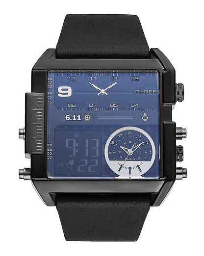 Men's Dual Display Sport Watch – 3 Time Zones, Alarm, 30M Water Resistant
