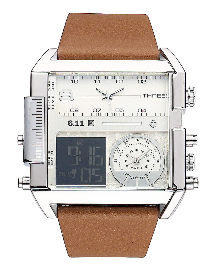 Men's Dual Display Sport Watch – 3 Time Zones, Alarm, 30M Water Resistant