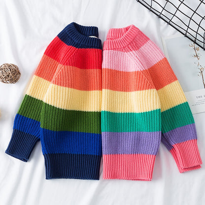 Kids Striped Cotton Pullover Sweater | Blue & Pink, Sizes 80–140cm
