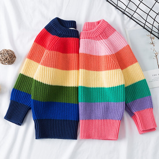 Kids Striped Cotton Pullover Sweater | Blue & Pink, Sizes 80–140cm