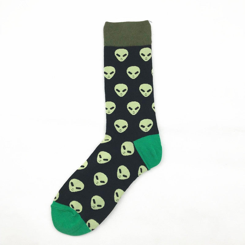 Unisex Alien Cartoon Jacquard Socks – Cotton, EU 39–46
