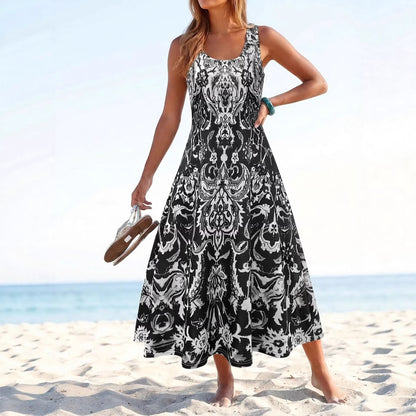 Women's Printed Strapless A-Line Midi Dress