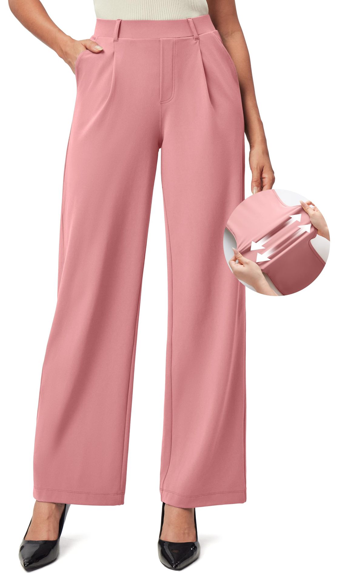 Women's High Waist Wide-Leg Work Trousers - Nylon Blend
