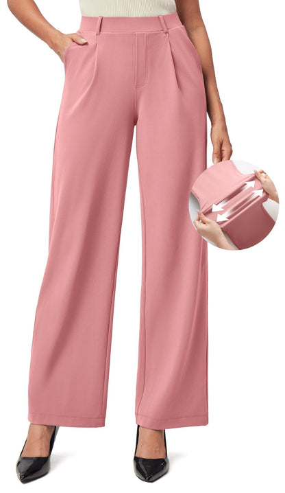Women's High Waist Wide-Leg Work Trousers - Nylon Blend