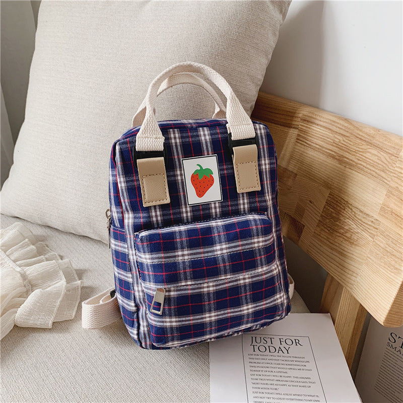Kids' Checked Canvas Mini Backpack – Waterproof Multi-Pocket School Bag