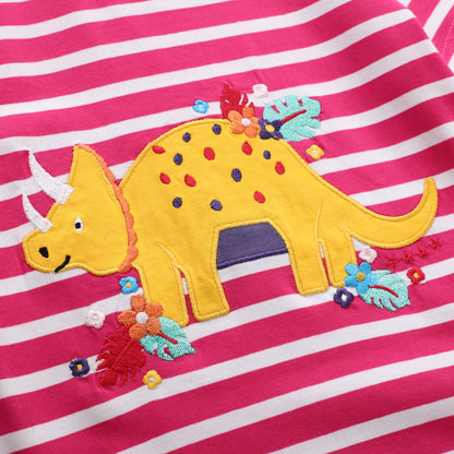 Girls Embroidered Dinosaur Short Sleeve T-Shirt – Fun Summer Top