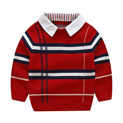 Boys' Plaid Jacquard Knit Sweater | Smart Kids Knitwear