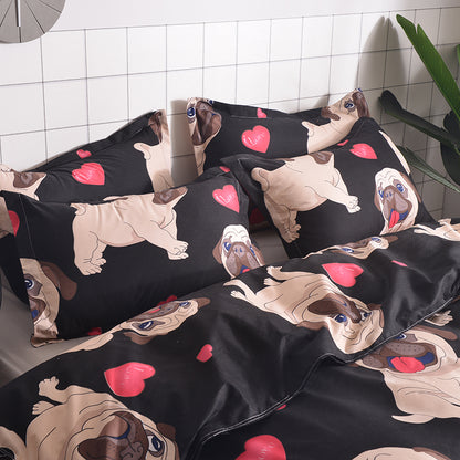 Cartoon Pug Print Duvet Cover Set – UK & US Sizes