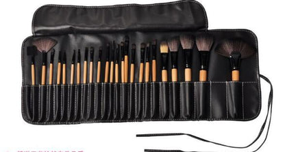 24-Piece Professional Makeup Brush Set – Wooden Handle, PU Carry Bag