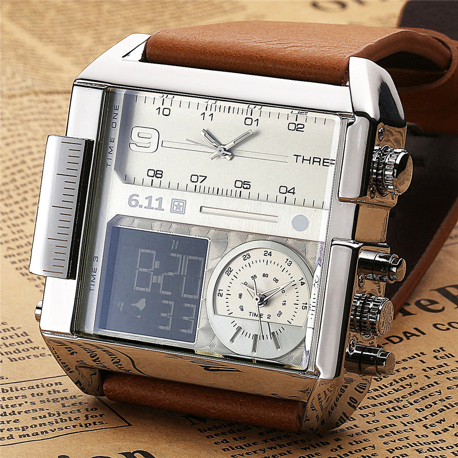 Men's Dual Display Sport Watch – 3 Time Zones, Alarm, 30M Water Resistant