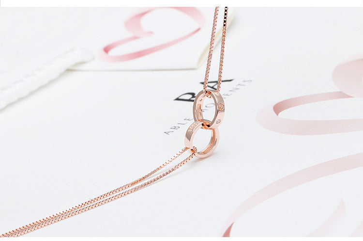 925 Sterling Silver Double Ring Chain Bracelet | Rose Gold & Silver