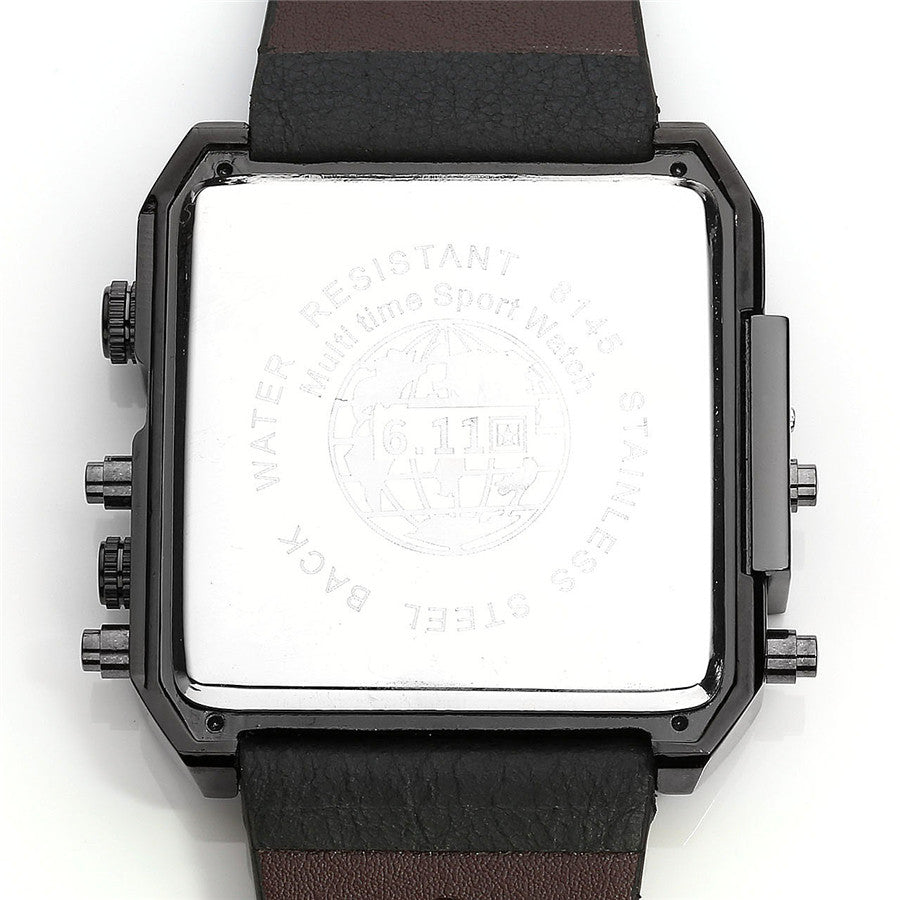 Men's Dual Display Sport Watch – 3 Time Zones, Alarm, 30M Water Resistant