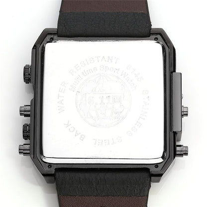 Men's Dual Display Sport Watch – 3 Time Zones, Alarm, 30M Water Resistant