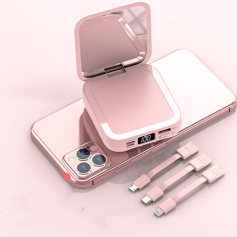 Portable Beauty Mirror Power Bank with Built-In Cable – 10000mAh & 20000mAh