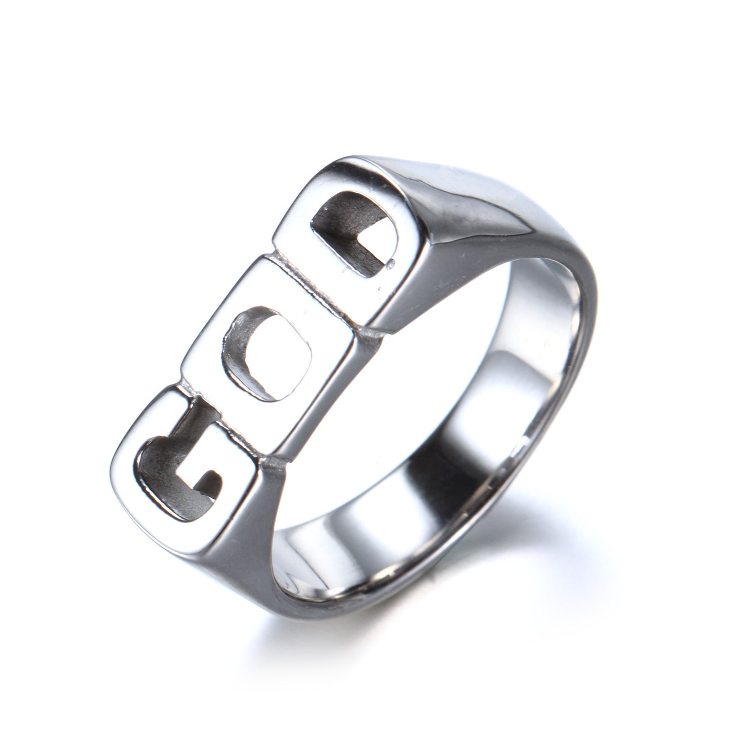 Men's Titanium Steel GOD Letter Ring – Geometric Electroplated Band